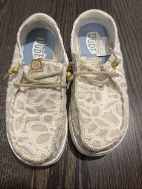 Hey Dude Cream White Lace-Pattern Women's Sneakers